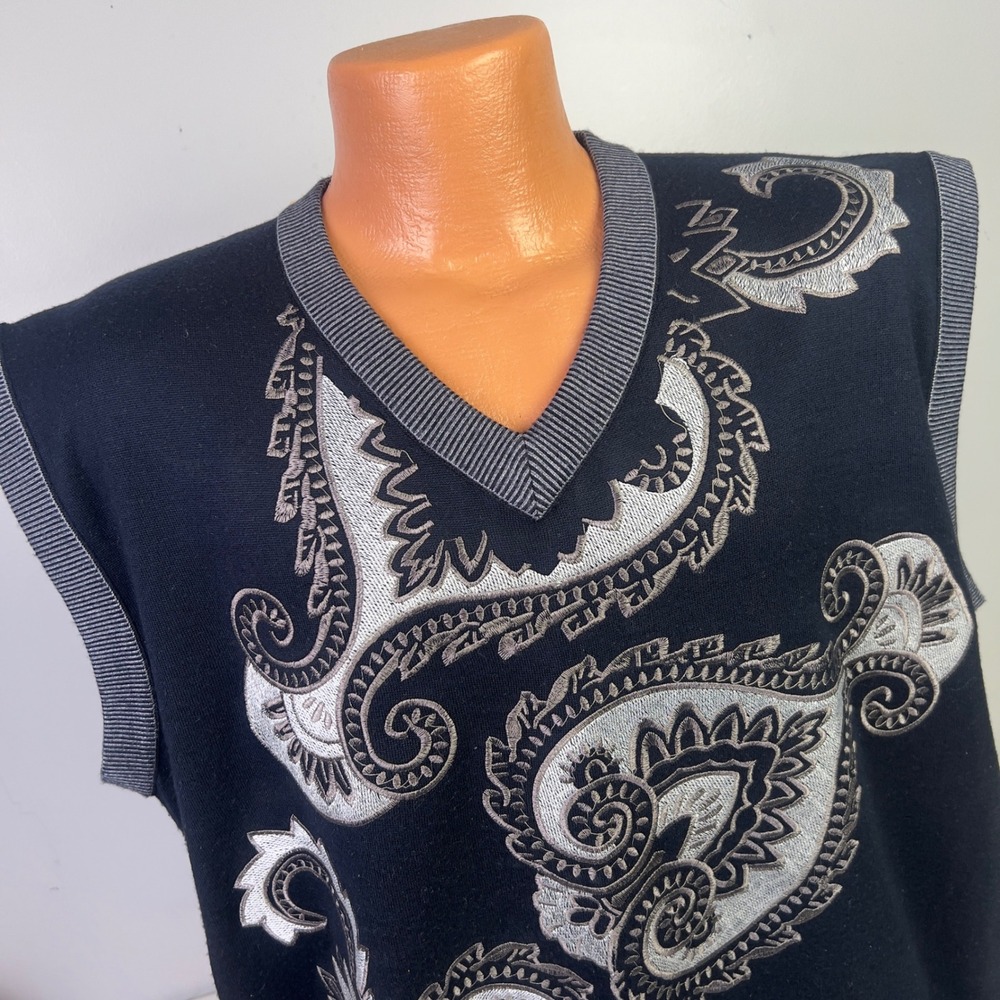 Royal Prestige Sweater Vest Mens 2XL Black Excellent Paisley Embroidered V-Neck